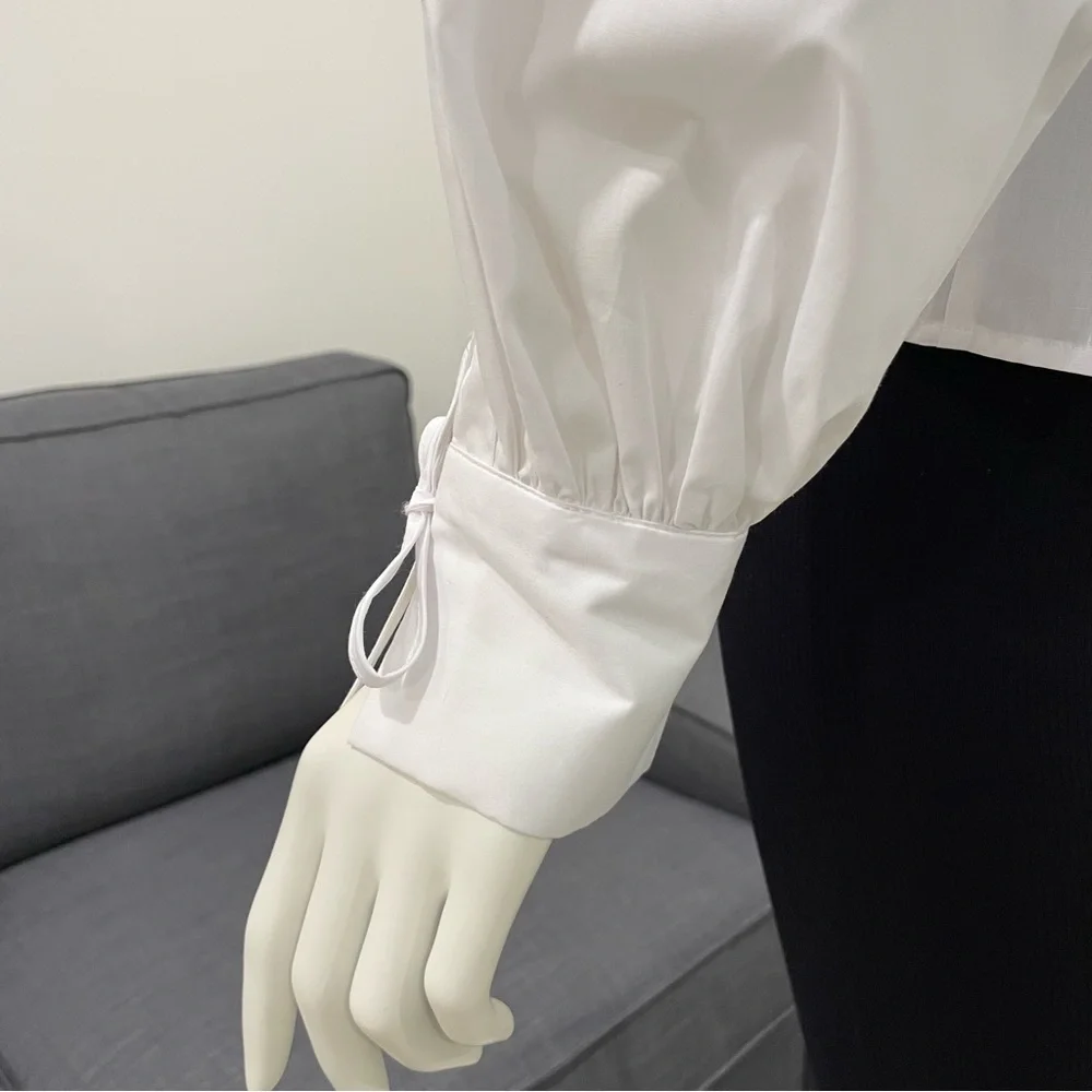 NWT KAFFE KAsara White Shirt with Tie-Up Sleeves & Pretty Pearl Button Size M - Picture 11 of 15